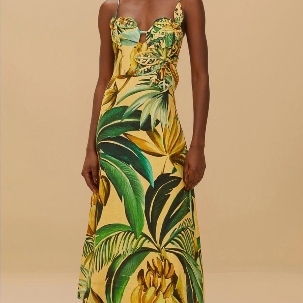FARM Rio Tropical Yellow and Green Midi Dress NWT - Picture 5 of 7